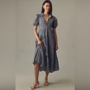 English Factory Navy and White Midi Dress